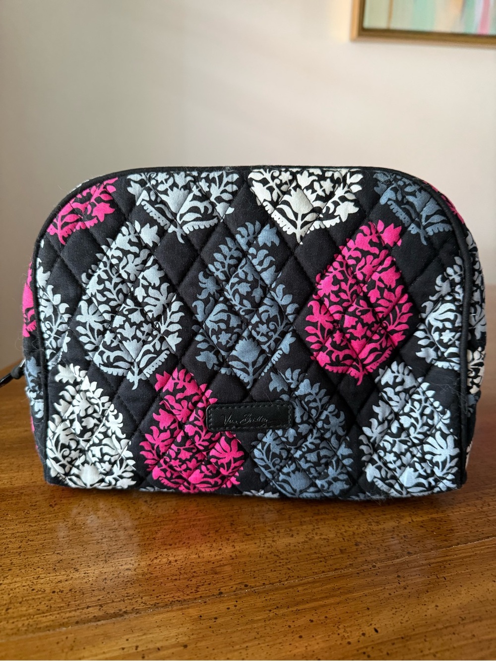 Vera Bradley Black Cosmetic Pouch with Pink and Light Gray Medallions - Picture 4 of 5